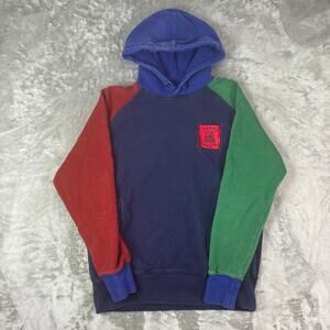 Teddy Fresh Hoodie Mens Medium Blue Green Colorblock Logo Bear Pullover Casual